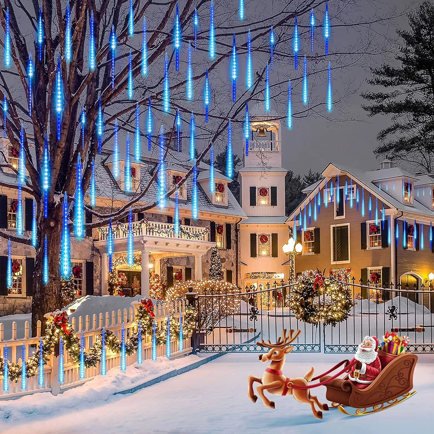 Christmas Lights, Meteor Shower Icicle String Lights, 18 Inches 10 Tubes 360 LED Christmas Lights Outdoor Dropping Lights, Hanging Falling Rain Lights Holiday Christmas Tree Lights, Blue
