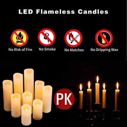 9-Pack Flameless Candles Real Wax LED Pillar Candles Battery Operated Candles Electric Ivory Candles Flicker Lights Votive Timing with Remote 300+ Hours Halloween