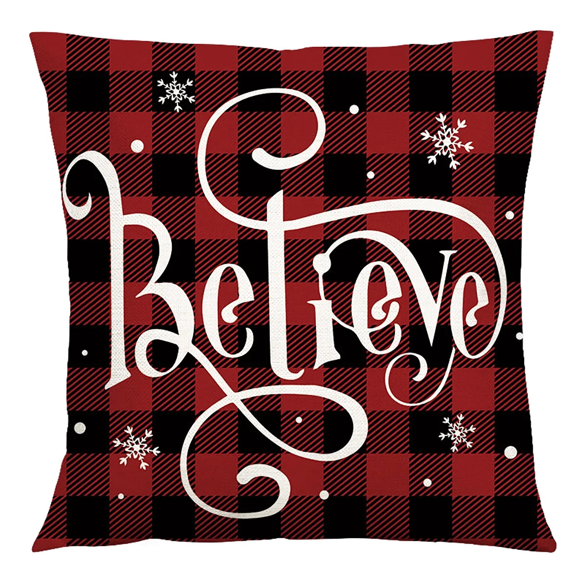 4 Pack Buffalo Plaid Home Snow Throw Pillow Cover 18 X 18 Inch Velvet Christmas Winter Holiday Snowflake Cushion Case Decoration for Sofa Couch Joyful Believe for Couch Sofa