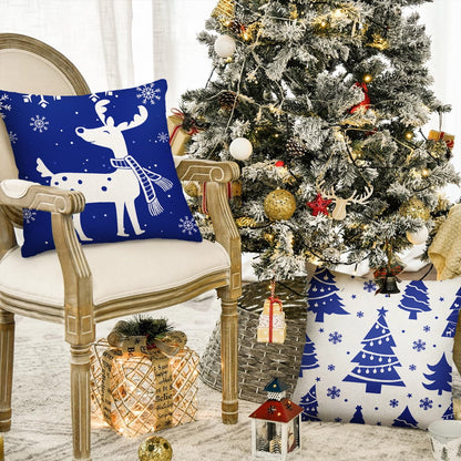 Christmas Throw Pillow Covers 18''X18'' Set of 4 Decorative Holiday Pillows Cover Cases Farmhouse Decor for Xmas Decoration Home Couch Sofa, Blue