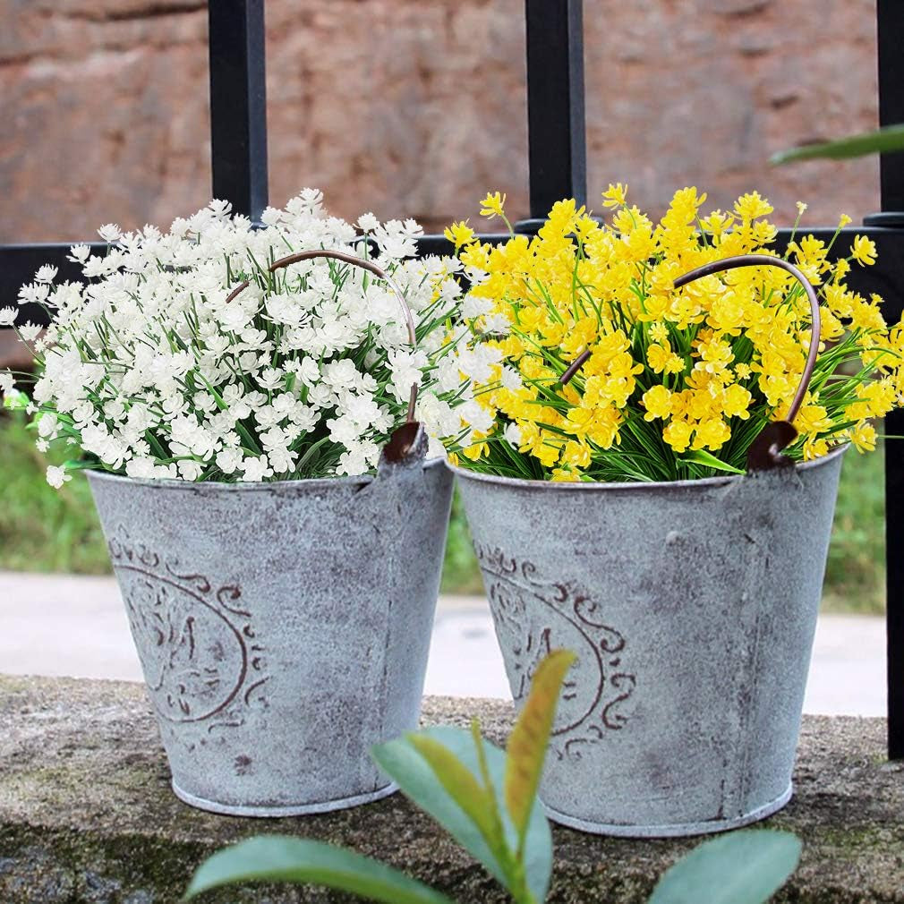 20 Bundles Outdoor Artificial Fake Flowers UV Resistant Shrubs Plants, Faux Plastic Greenery for Indoor outside Hanging Plants Garden Porch Window Box Home Wedding Farmhouse Decor (White)