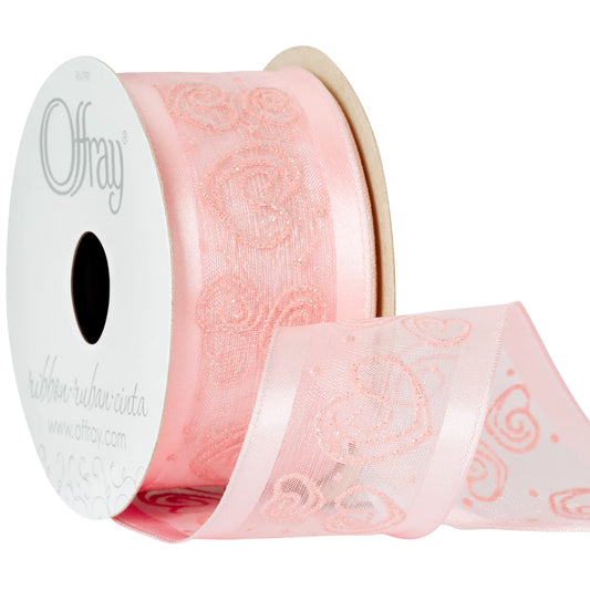 Ribbon, Pink 1 1/2 Inch Wired Edge Sheer Sheer Ribbon, 9 Feet