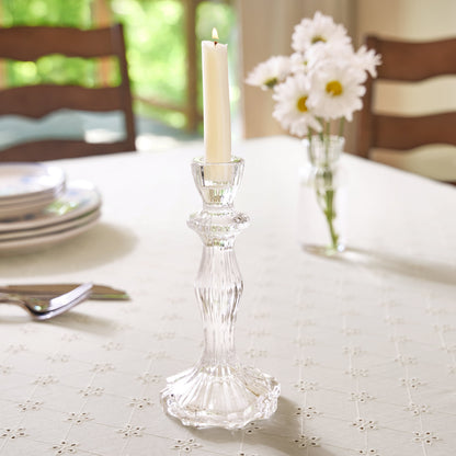 8” Decorative Clear Glass Taper Candle Holder, Large