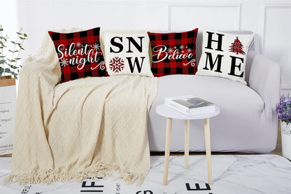 18X18 Christmas Snow Home Throw Pillow Covers,Decorative Farmhouse Outdoor Believe Silent Night Xmas Christmas Pillow Shams Cases Slipcovers Set of 4 for Couch Sofa