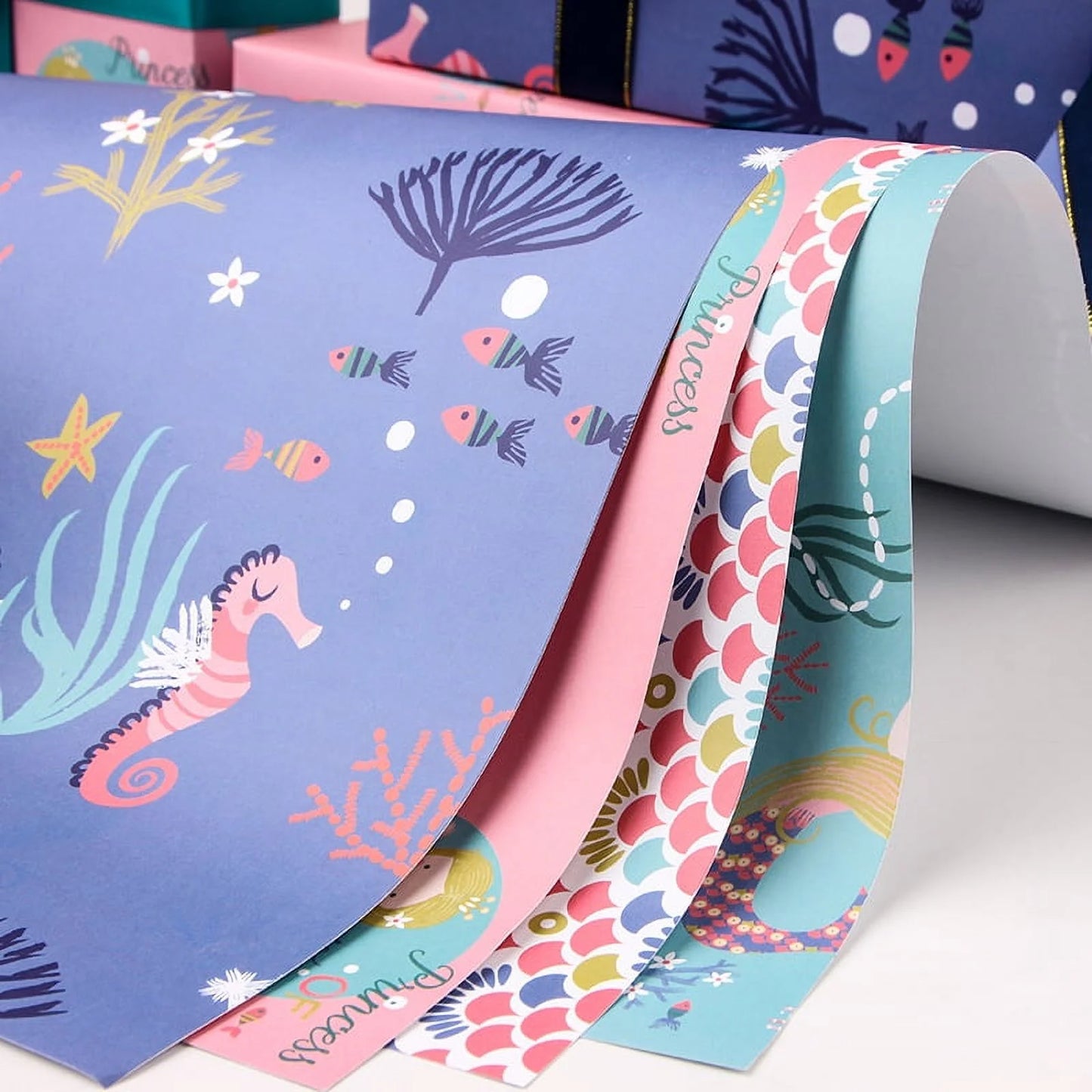 Mermaid Seahorse Seashell Gift Wrapping Paper, 12 Pack (20"X29")