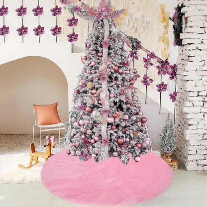 Pink Christmas Tree Skirt Fur,48 Inches Large Fuzzy Fur Candy Tree Skirt Rug Pink Christmas Halloween Decor&Ornaments for 7-7.5Ft Christmas Trees