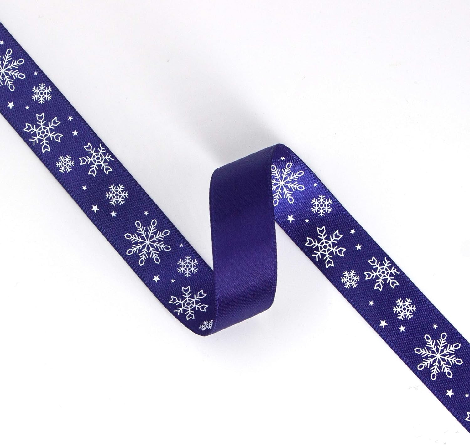Satin Snowflake & Star Craft Ribbon,5/8 Inch,10-Yard Spool, Ink Blue,White,Use for Christmas Gift Wrapping,Party Decoration,All Crafting and Sewing