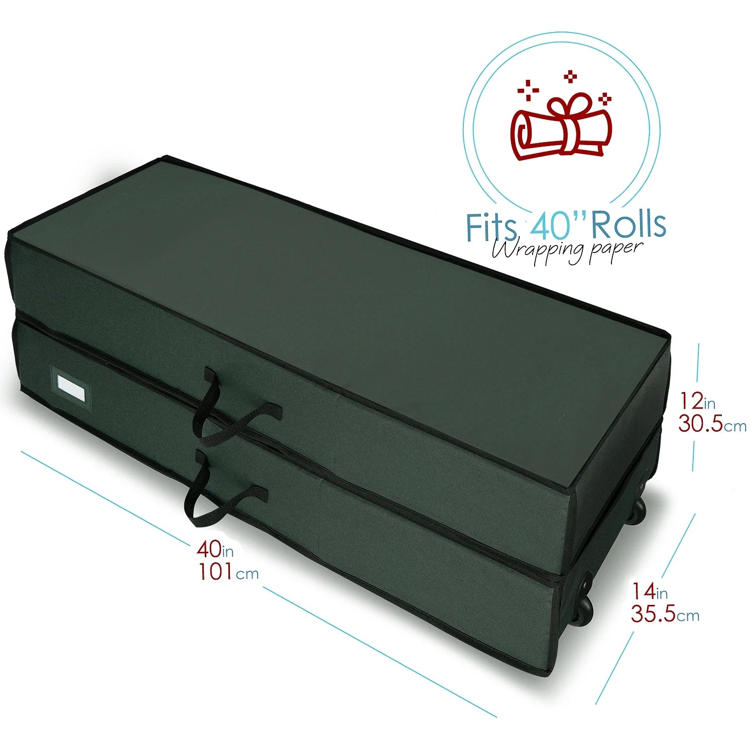 Holiday Storage with Extra 2 PC of Christmas Storage Bins and Ribbon Storage Organizer - Wrapping Paper Storage Containers with Wheels Fits up to 30 Rolls of 40" Length, Green