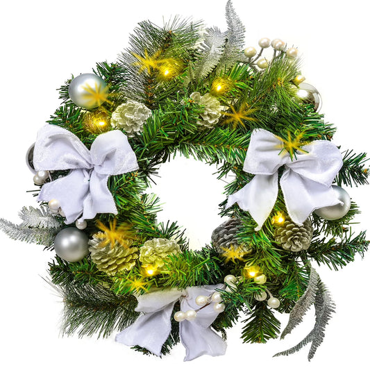 20 Inch Christmas Wreaths-Christmas Wreath with Lights Led,Battery Operated LED Light with Cute Little Decorations Wreath for Christmas Festival Party, Patio,Farmhouse Decoration
