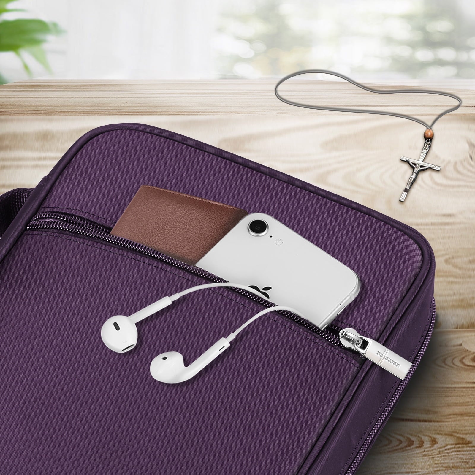 Bible Cover, Carrying Book Case Church Bag Bible Protective with Handle and Zippered Pocket, Perfect Gift for Men Women Father, Purple