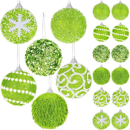 Syhood 12 Pcs 2.4 Inch Lime Green Christmas Ball Ornament Set Green Glitter F...