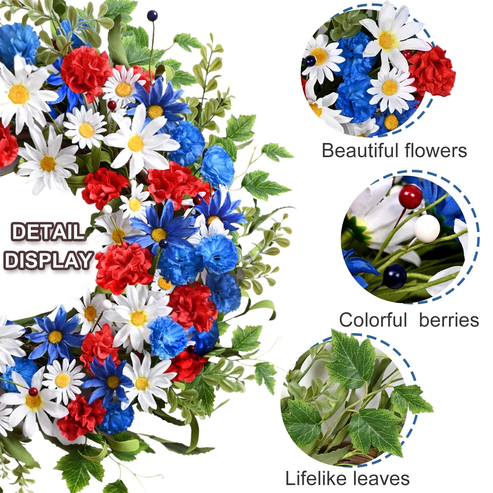 22Inch Christmas Wreath for Front Door,Artificial Floral Wreath for Home Decoration