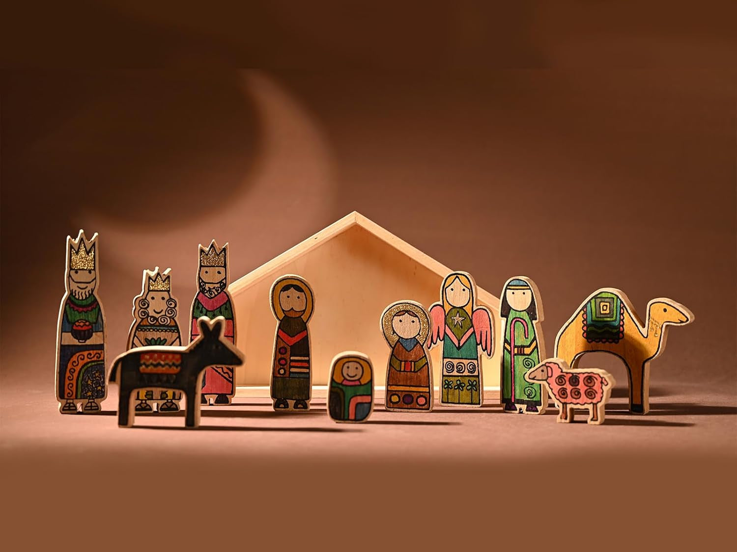 Wooden Nativity Set,12Pcs Christmas Tabletop Scene-7" Tall, Small Nativity Ornament for Christmas Decor,Paintable Wood Nativity Sets&Figures,Unique