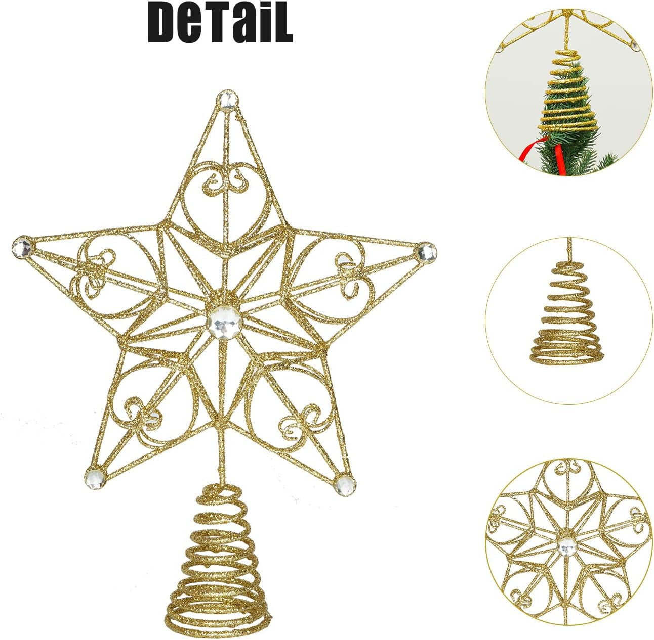 Christmas Tree Topper Gold Star Treetop Indoor Festive Metal Decoration for Holiday Home Ornament