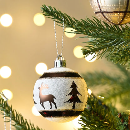 16Ct 2.36 Inches Christmas Decor, Shatterproof Rustic Red White Copper Assorted Hanging Christmas Ball Ornaments for Party and Christmas Gift