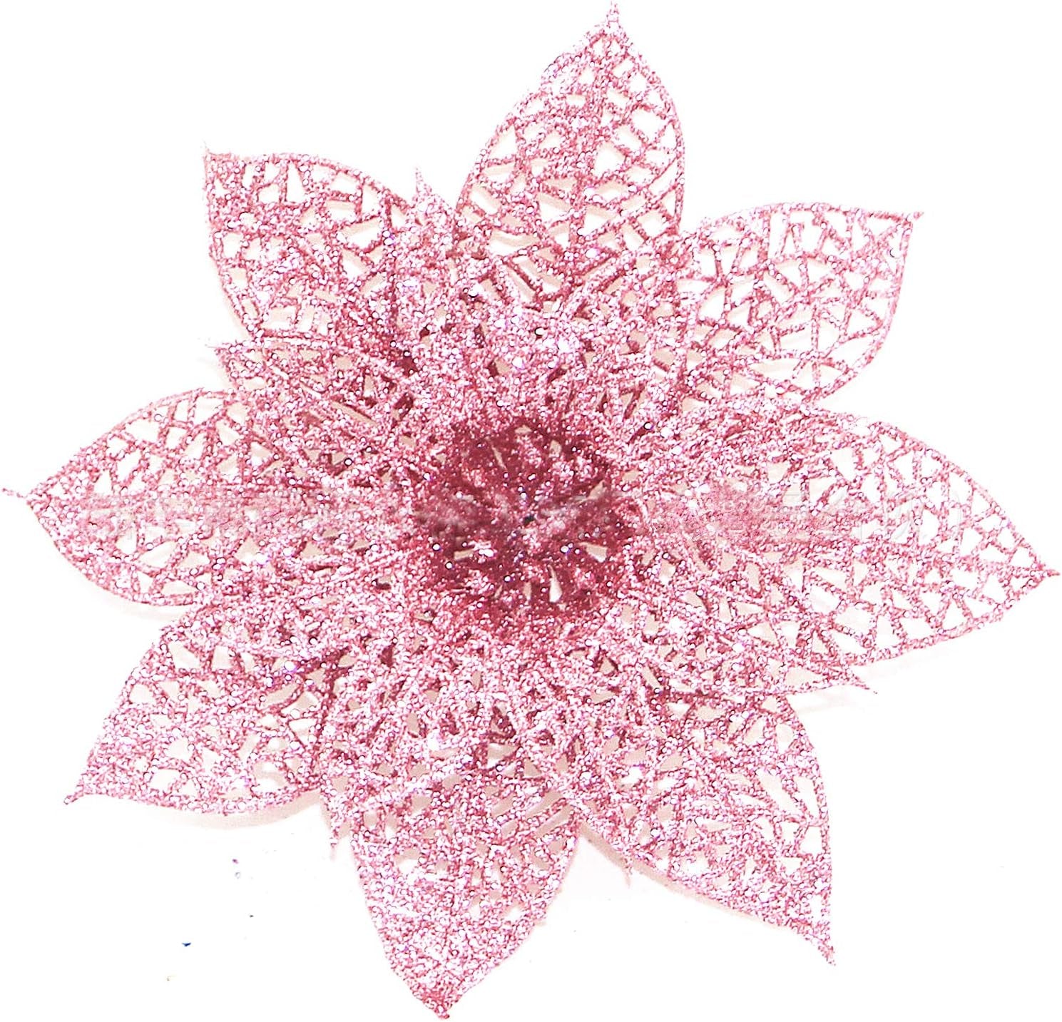 Pack of 10 Glitter Pink Poinsettia Christmas Tree Ornaments (Pink)