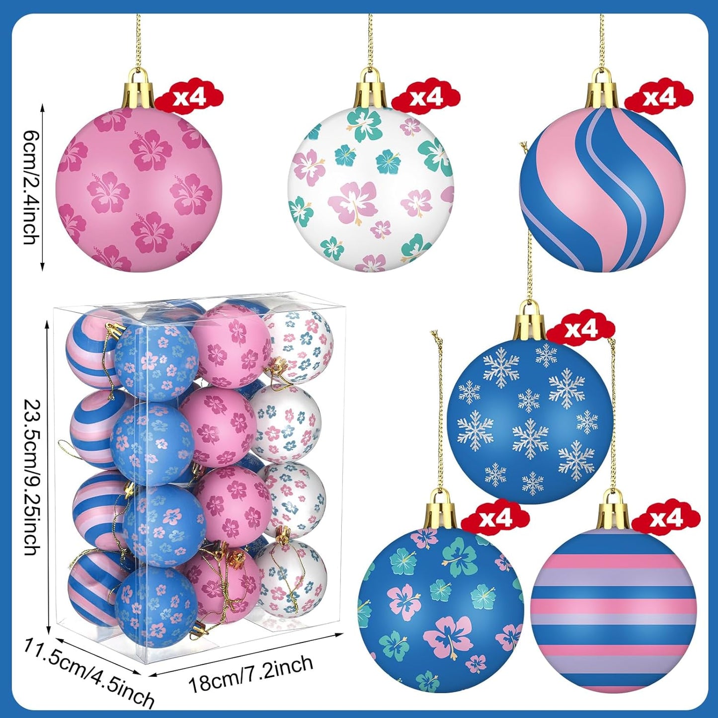24 Pcs 2.36" Cartoon Christmas Ball Ornaments for Holiday Decor (Stitch)