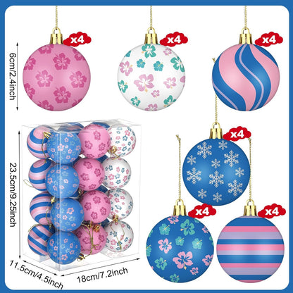24 Pcs 2.36" Cartoon Christmas Ball Ornaments for Holiday Decor (Stitch)