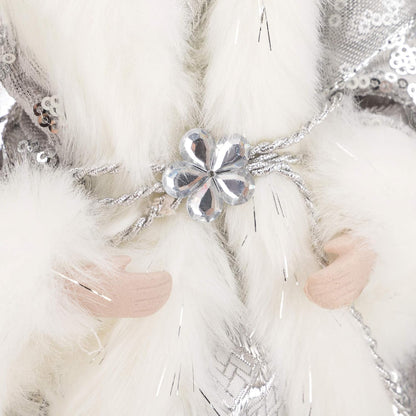 16 Inches Angel Tree Topper with Shiny Sequins Luxury Dress, Christmas Treetop Flying Angel Winged Diva Fairy Goddess Figurine Holiday Ornament, Silver Grey