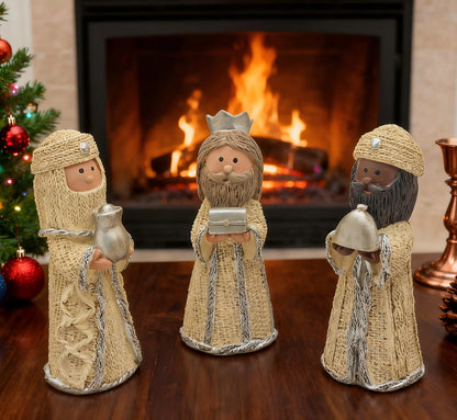 Nativity Knit Set Indoor - 9 Pcs Holy Family Figurines Baby Jesus with Manger, Religious Nativity Figurines Xmas Cable Nativity Scene for Tabletop Props Home Living Room Decor