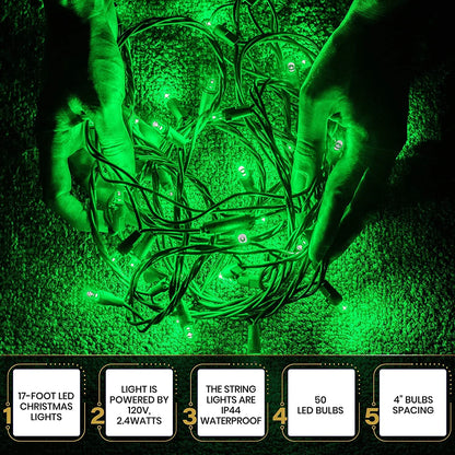 50 LED Mini Christmas String Lights 120V UL588 (50, Green)