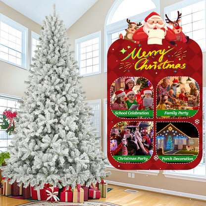9Ft Snow Flocked Christmas Tree with 2028 Tips, Artificial Snowy Xmas Pine Tree with Reinforced Metal Base for Home Office Party Holiday Decorations ,White(No Light)