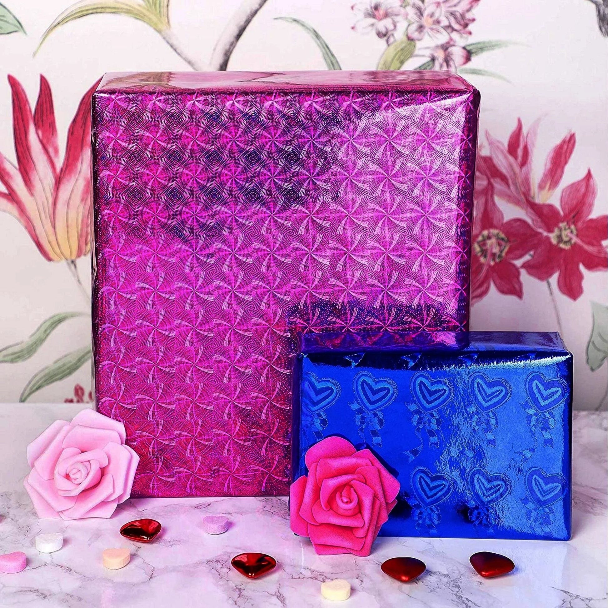 Holographic Wrapping Paper - Iridescent, Metallic Gift Wrap for Birthday, Christmas (3 Rolls, 3 Designs, 208 X 17.3 in per Roll, 73.5 Sq Ft Total)