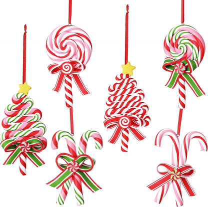 6 Pieces Christmas Candy Cane Ornaments Tree Lollipop Hanging Decorations 4.7 X 2.4 in Polymer Clay Red and White Peppermint Decoration Fake Candy Pendant Crafts for Xmas Wreath Party Supplies