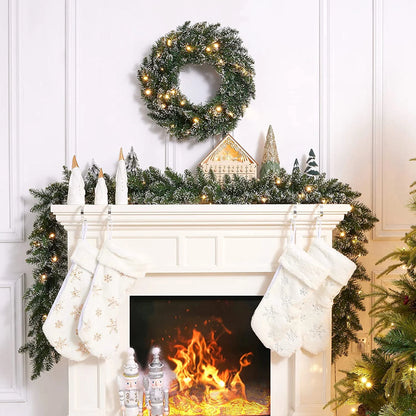 18Ft Christmas Garland with Battery Operated 50 LED Lights and Timer Snow Flocked Christmas Decorations Xmas Garland for Stairs Fireplaces Wall Door Xmas Garland