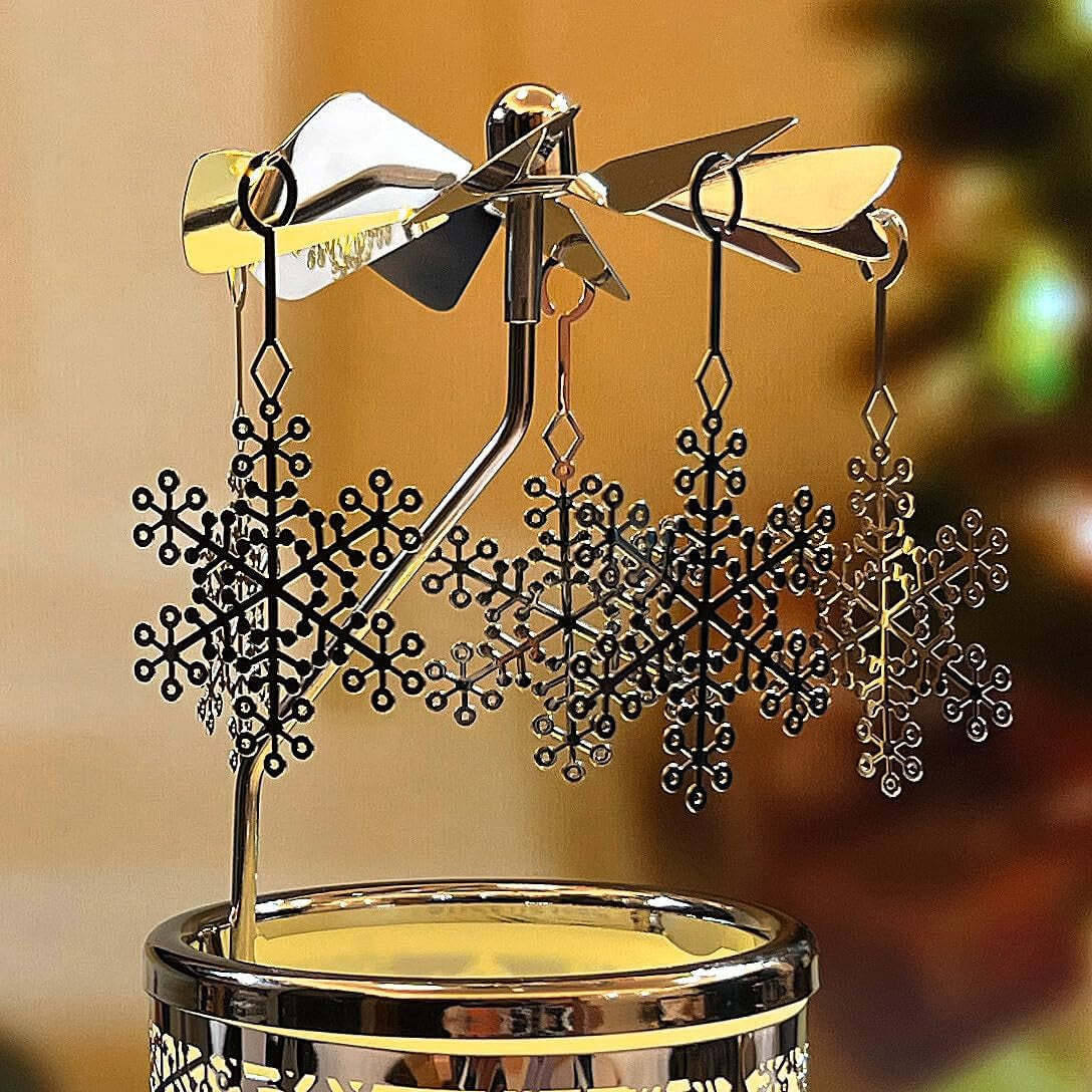 I Rotary Tea Light Carousel Angel Rotary Candle Holders Spinning Tealight Holders Christmas Decoration for Tabel Centrepieces Gift for Mom Women Wife Birthday-6 ¼ Inch Tall (Snowflake)