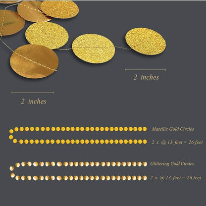 Gold Circle Garland Gold Party Decorations Hanging Dot Banner Streamer Backdrop Decor Wedding Birthday Bday Bridal Baby Shower Bachelorette Ramadan EID Graduation New Year NY Party Supplies