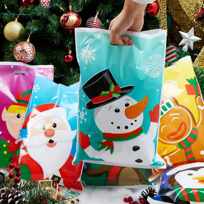 72 Pcs Christmas Bags for Xmas Holiday Goody Gift, 11" X 16"Christmas Snacks Plastic Shopping Bags with Handles for Present Wrapping, Festive Party Favor, Party Decoration Supplies