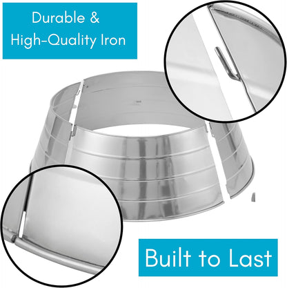 4-Panel Christmas Tree Collar - Metal Holiday Skirt Decor - Water Base Protection from Pets (Silver)