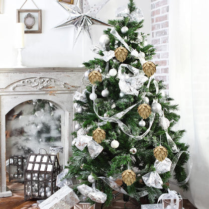 8 Pieces Christmas Ornaments Glitter Christmas Tree Hanging Decoration Decorative Artificial Pine Cones Flowers Hanging Ornaments for Winter Wreath Holiday Decor(Gold)