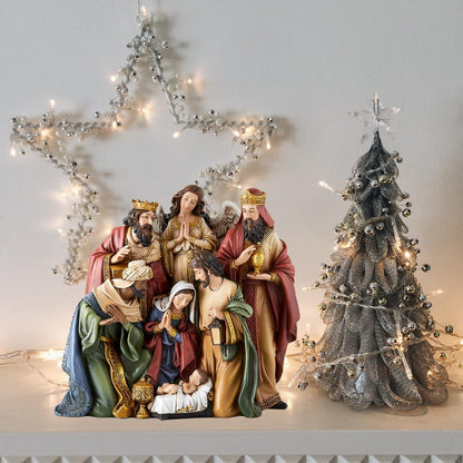 Christmas Nativity Sets Indoor Home Decor Figurine, Hand Sculpted Manger Scene Religious Christmas Table Top Decorations for Holidays, 8.75 Inches