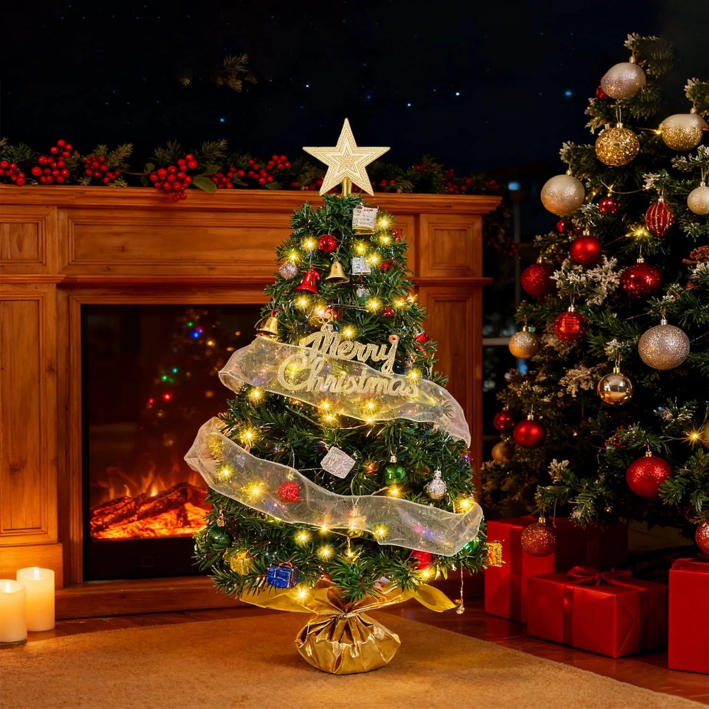 18" Pre-Lit Mini Christmas Tree with LED Lights & Ornaments – Battery Operated Tabletop Artificial Christmas Tree for Indoor Holiday Decor, Home & Office