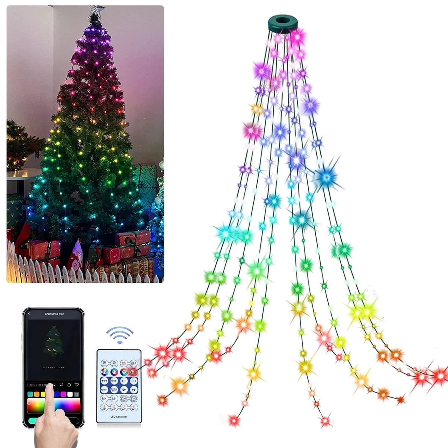 200 LED Christmas Tree Lights with Smart APP & Remote Control Waterfall String Fairy Lights Outdoor Waterproof Party Decor
