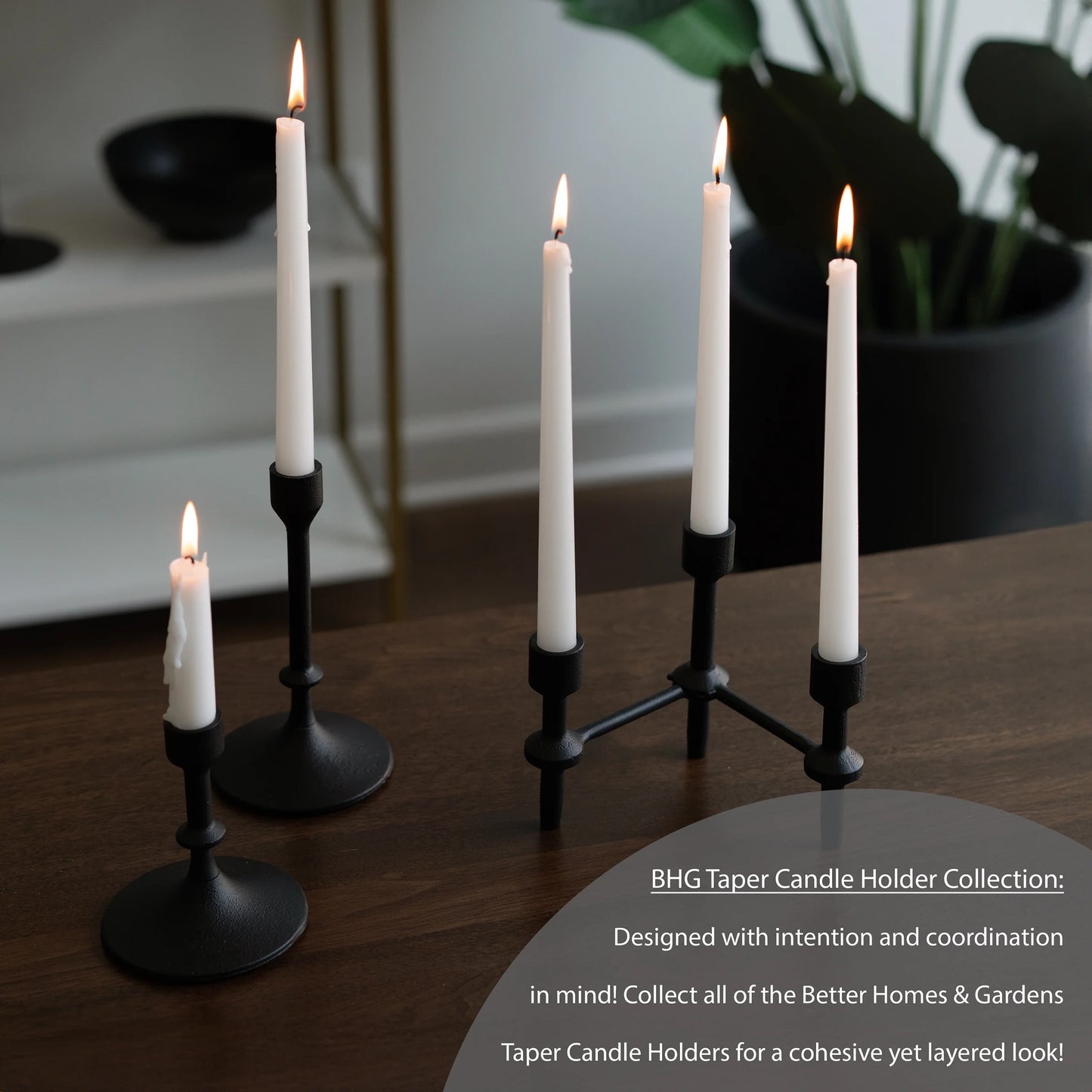Better Homes & Garden 6" Black Cast Iron Pillar Taper Candle Holder Candelabra