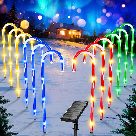 12 Pack Christmas Solar Candy Cane Lights, 8 Modes Solar Christmas Lights Outdoor, Waterproof Solar Christmas Garden Lights for Christmas Yard Decorations