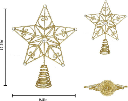 Christmas Tree Topper Gold Star Treetop Indoor Festive Metal Decoration for Holiday Home Ornament