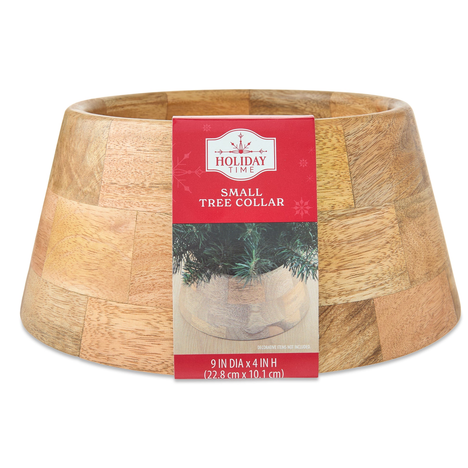 Natural Wood Polish Finish Mini Christmas Tree Collar, 9", by