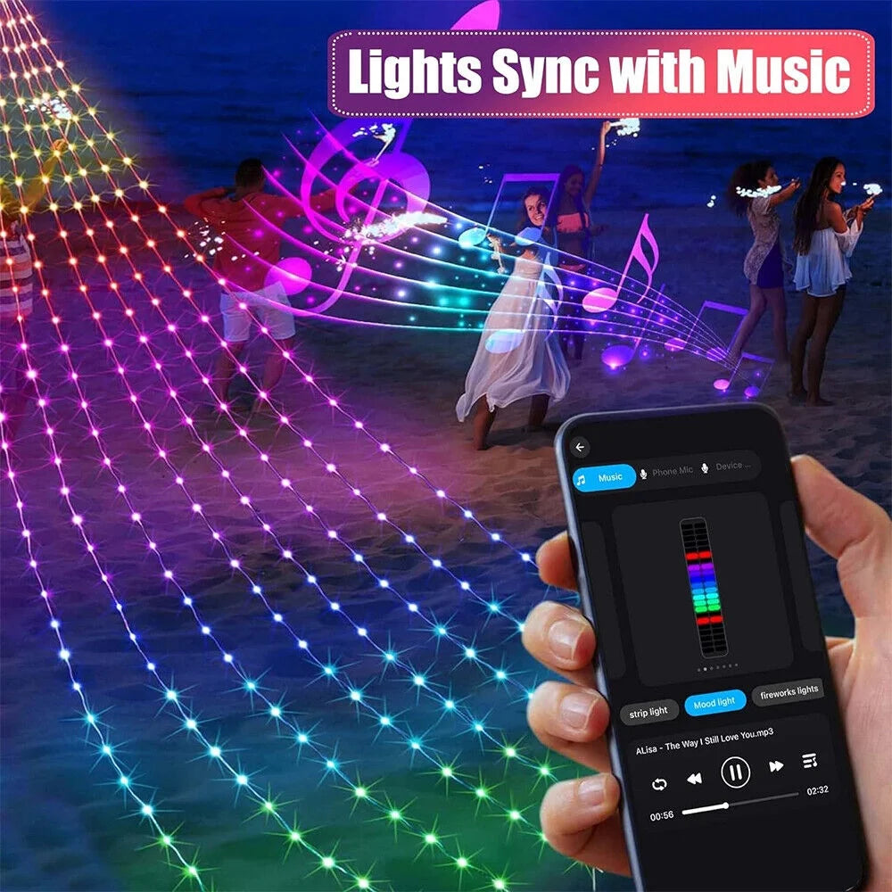 200 LED Christmas Tree Lights with Smart APP & Remote Control Waterfall String Fairy Lights Outdoor Waterproof Party Decor