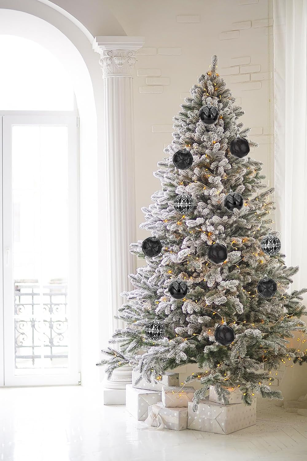 3.15"/80Mm Black Christmas Ball Ornaments 12 Pcs Shatterproof Christmas Tree Relief Ornament Set Large Hanging Ornaments Balls for Halloween Holiday Wreath Home Decor