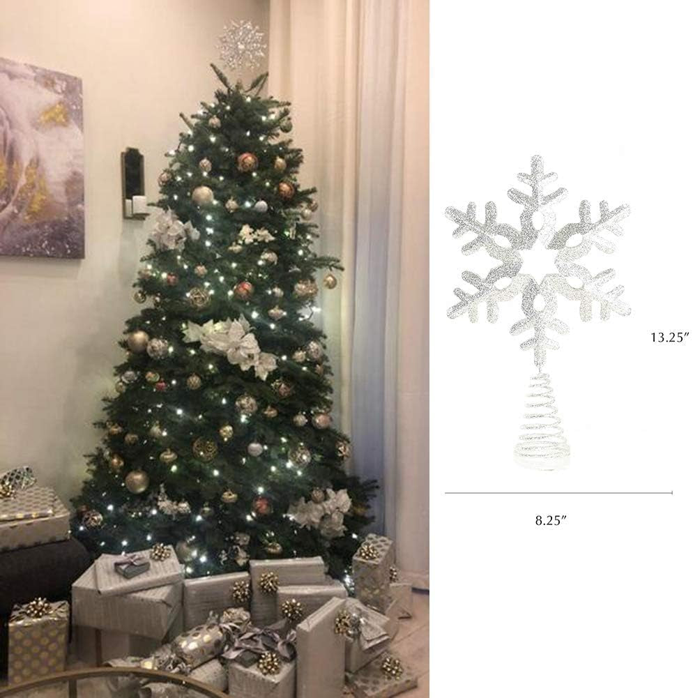 Tree Topper Snowflake, 13.25" Silver Glittered Christmas Tree Topper Decor, Christmas Tree Top Ornament Perfect for Any Size Xmas Tree