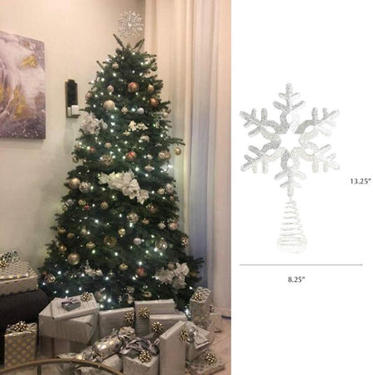 Tree Topper Snowflake, 13.25" Silver Glittered Christmas Tree Topper Decor, Christmas Tree Top Ornament Perfect for Any Size Xmas Tree