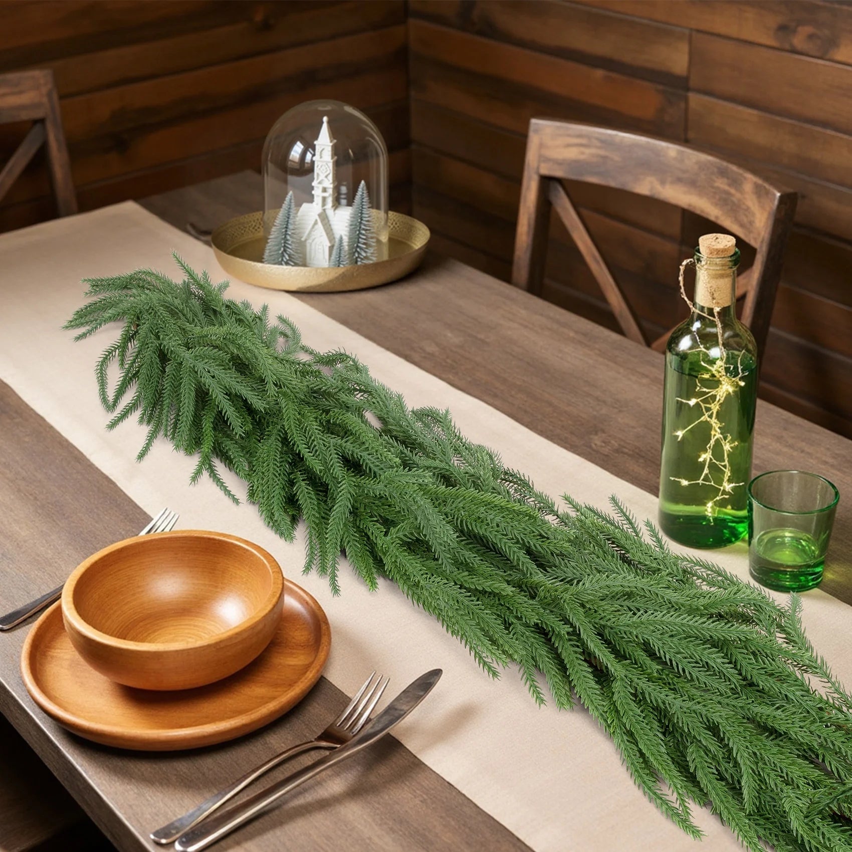 2 Pcs Christmas Garlands Decorations, 12 Ft Real Touch Artificial Norfolk Pine Christmas Greenery Garlands for Wall Fireplace Indoor Outdoor Xmas Decor