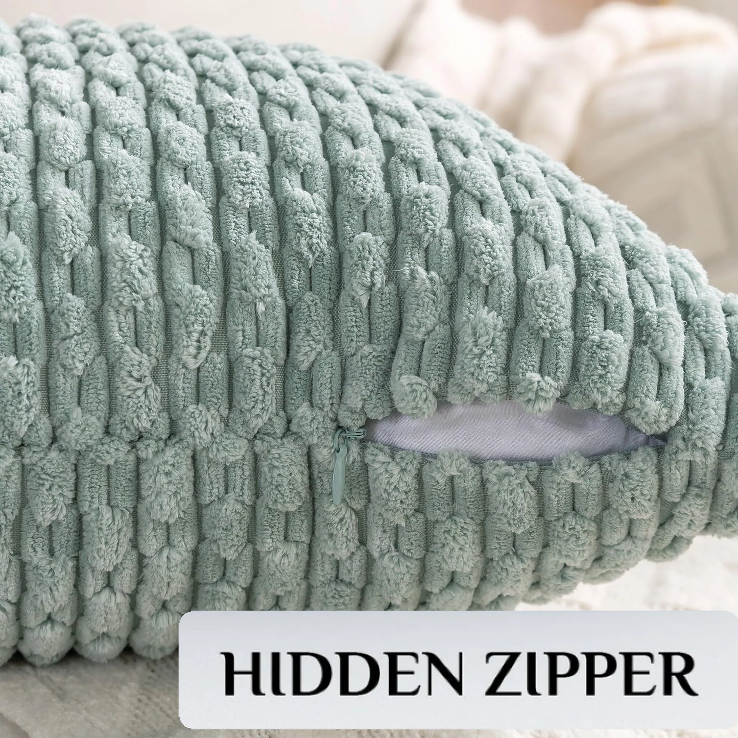 Pack of 4 Throw Pillow Covers 26X26, Christmas Soft Plush Striped Corduroy Couch Pillow Covers, Yellow Rust Aqua