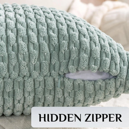 Pack of 4 Throw Pillow Covers 26X26, Christmas Soft Plush Striped Corduroy Couch Pillow Covers, Yellow Rust Aqua