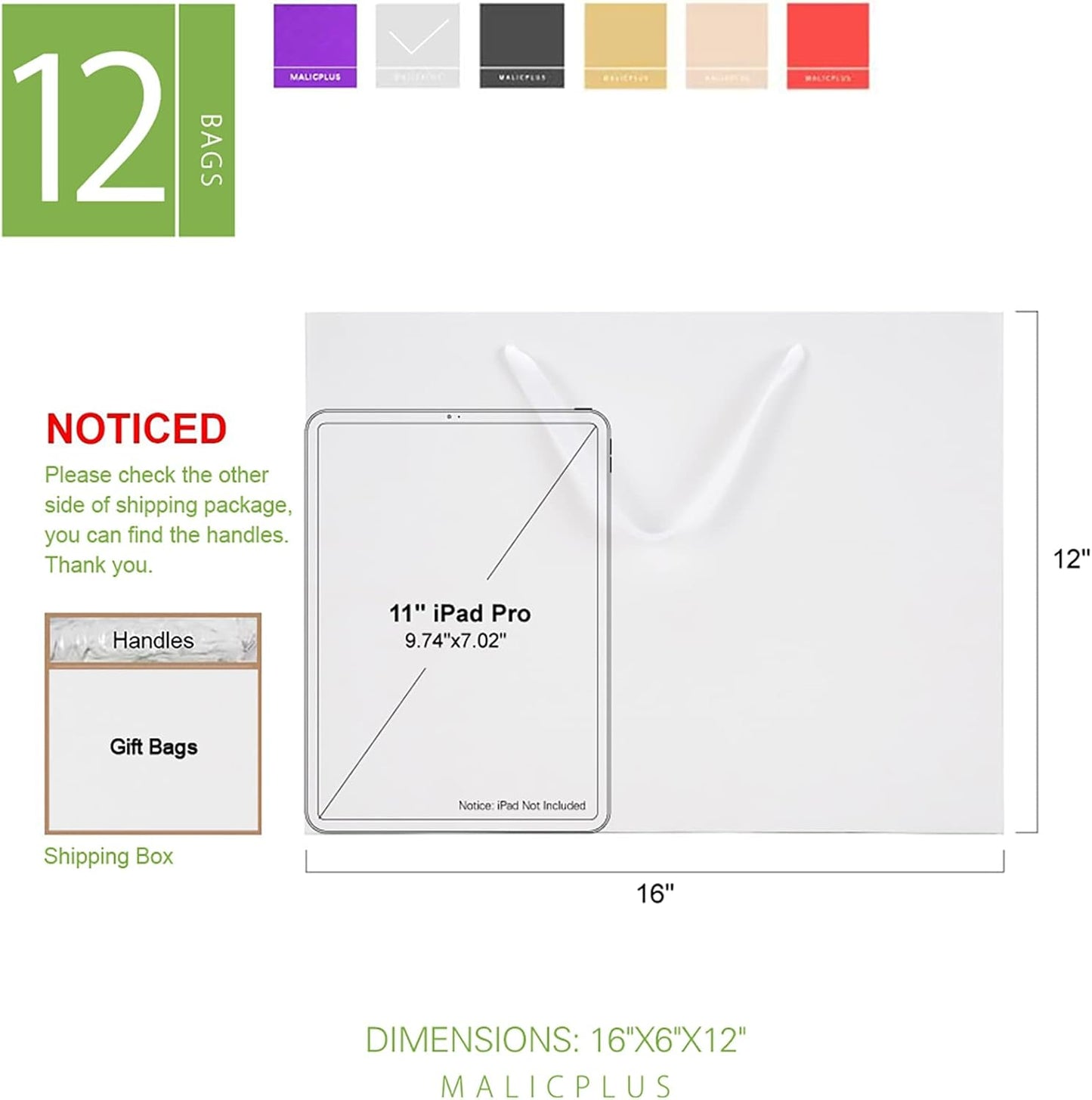 12 Extra Large Gift Bags 16X6X12 Inches, Luxury Matte White Large Gift Bags with Handles for All Occasion (Grain Textured Finish)