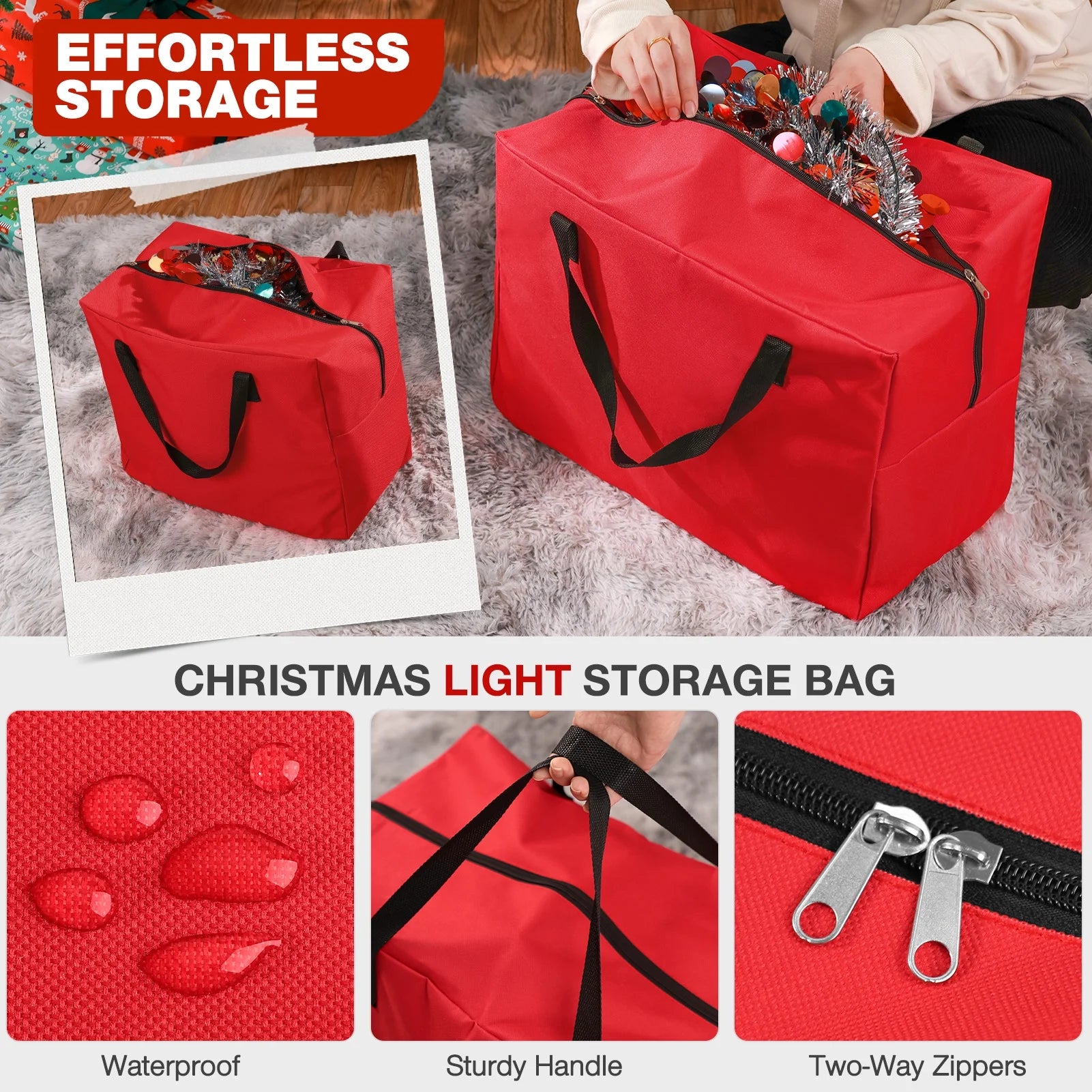 3Pcs Christmas Tree Storage Bag, Christmas Tree Bag for 7.5 FT Artificial Trees, Durable Waterproof with Reinforced Carrying Handles (Red)